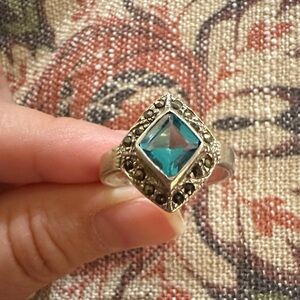 Elegant Silver and Blue Gemstone Vintage Ring Size 8